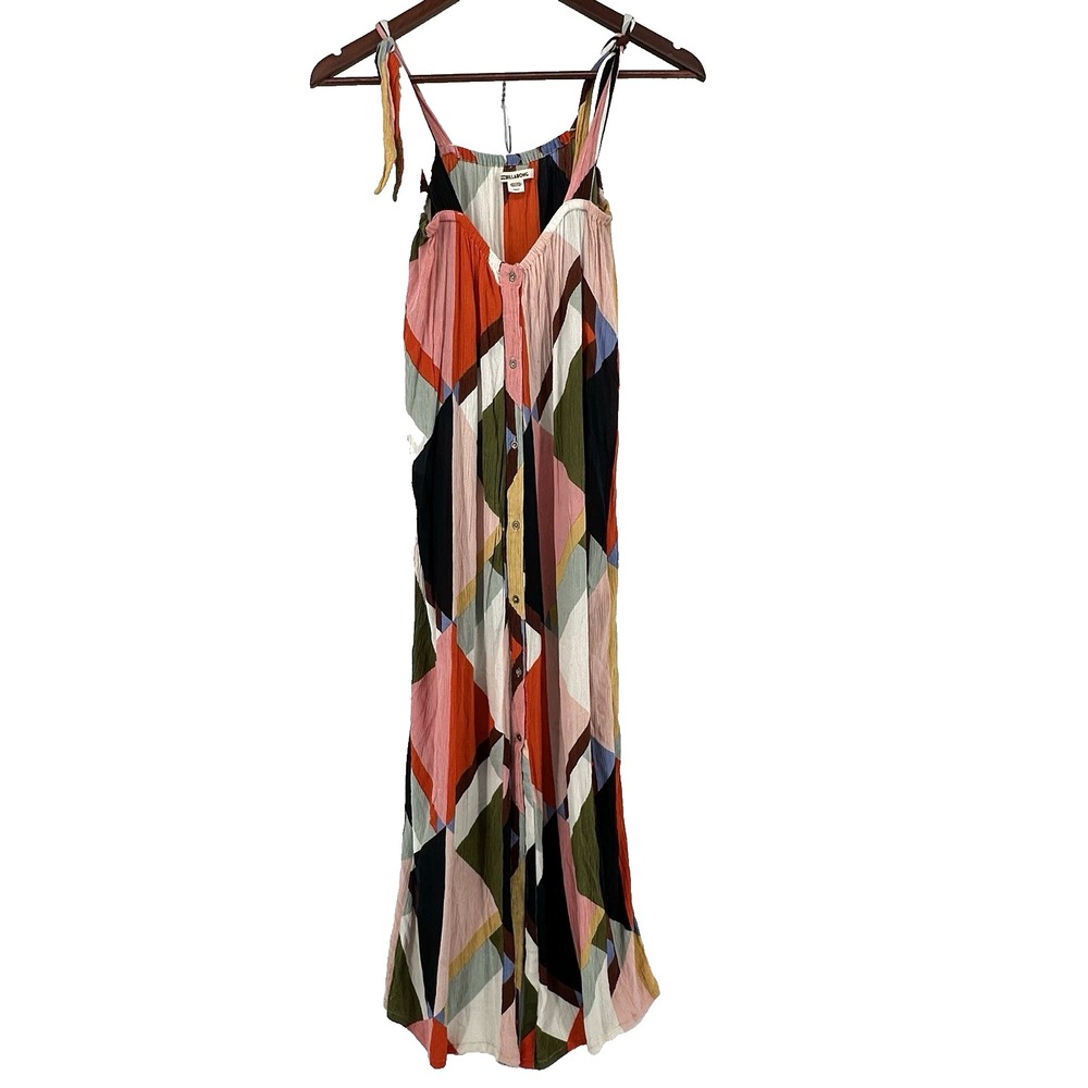 Billabong Rainbow Gate Maxi Dress M Multicolor Geometric Boho